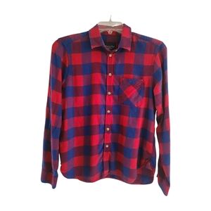 Buffalo Plaid Blouse Size S Red ÷ Blue Button Down Top American Eagle Outfitters